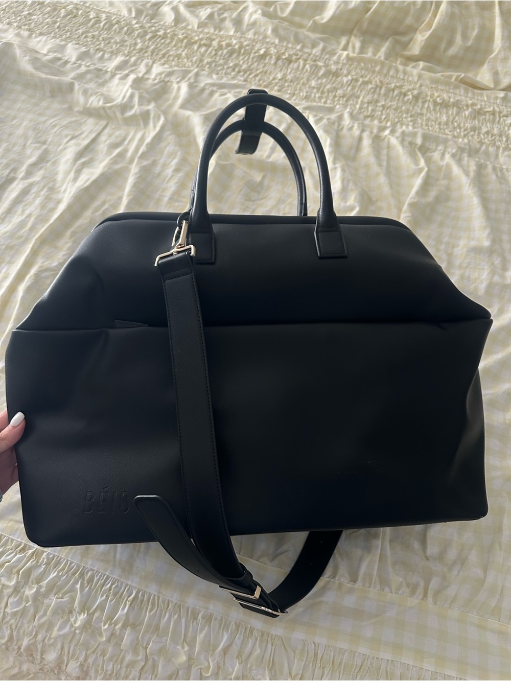 BEIS The Essential Leather Weekender Bag with removable straps & card holder